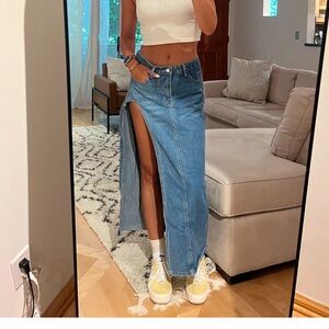 Luna B Asymmetrical Denim Maxi Skirt
